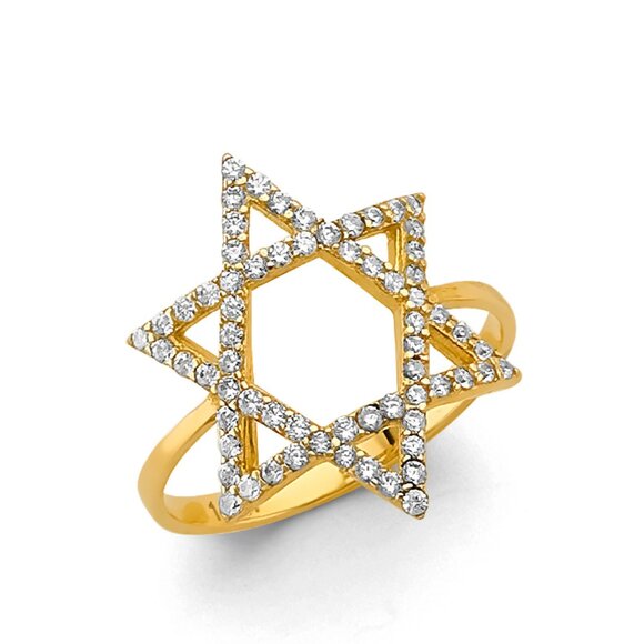 New 14K Yellow Gold CZ Star of David Ring size 5 6 7 8 9 - Picture 1 of 6